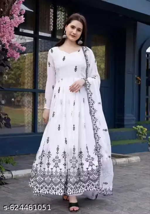 Georgette Anarkali Embroedery Work Gown With Dupatta For Women