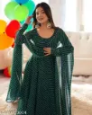Emerald Shine Georgette Stripe Anarkali Gown With Dupatta