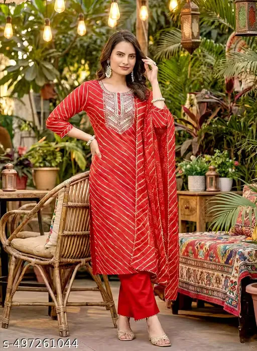 VSS Women Leheriya Red Kurta Pant Dupatta Set Printed Embroidered Stylish Ethnic Festive Wedding Party Pajama Cotton Premium Trending New Collection Latest Dress